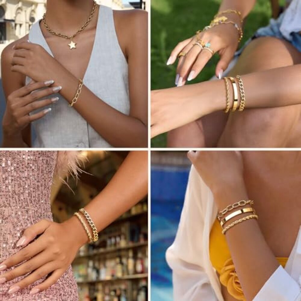 Chunky Stackable Bracelet Set Minimalist Dainty C… - image 5